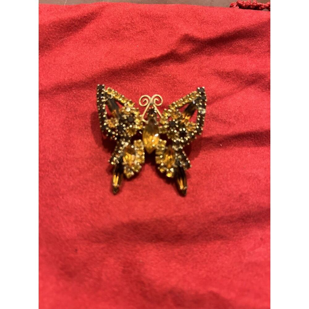 Vintage Crystal Butterfly Brooch Multicolor Jeweled Rhinestone Pin